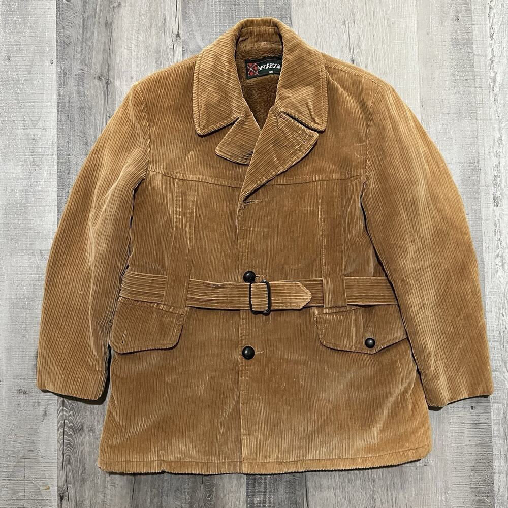 VTG McGregor Coat Mens 40 Brown Heavy Corduroy Fur Lined Belted Rancher Jacket